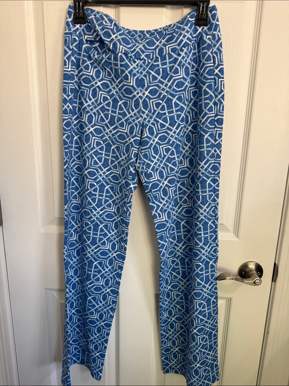 J. McLaughlin Blue & White Geometric Pants SZ SMALL